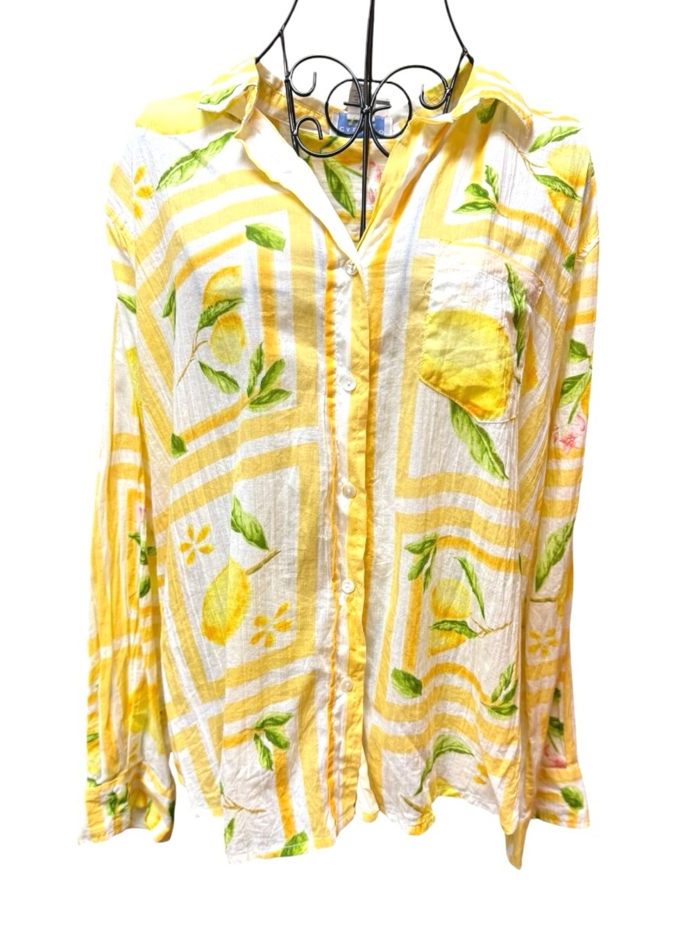 Calypso St. Barth 100 Cotton Yellow and White Lemon-Print Button-Down Shirt